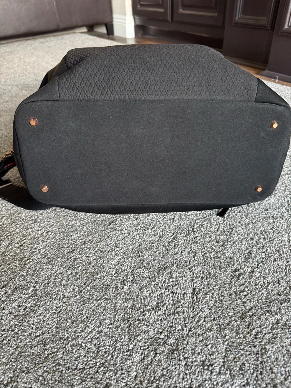 Storksak Black Quilted Baby Duffel with Rose Gold Zippers
